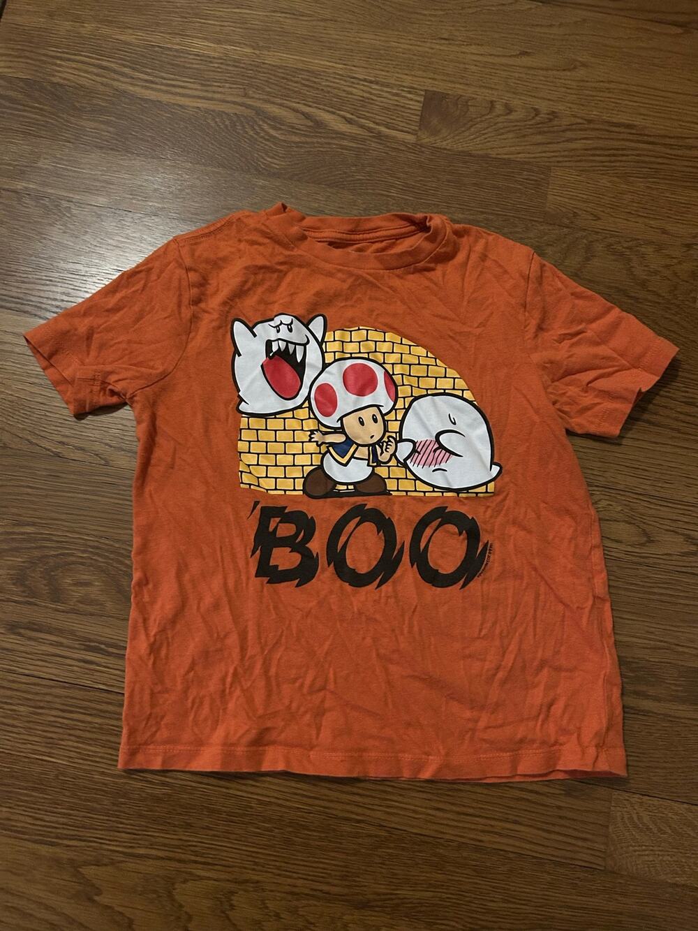 Old Navy Super Mario Boo Halloween Shirt Boys Medium 8 Orange Toad Graphic Tee